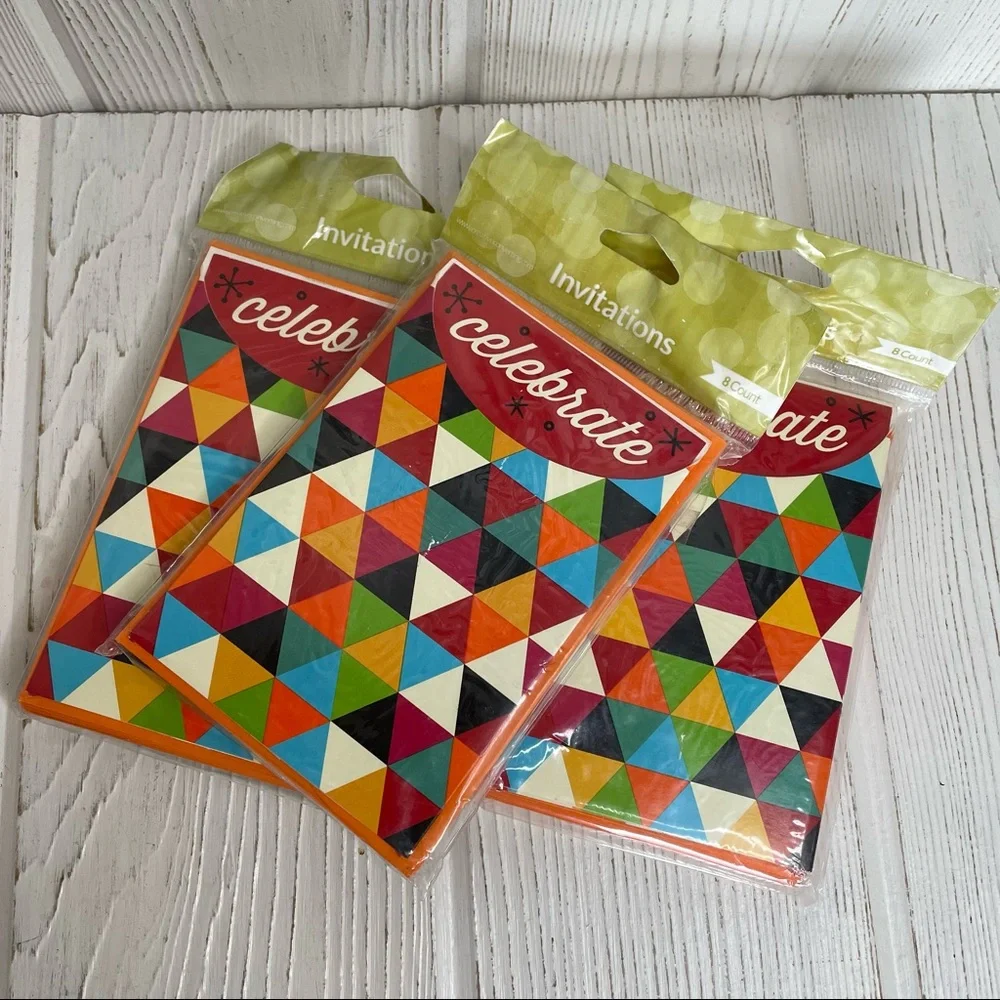 3 Packages Celebrate Party Invitations 8/Pack New Unisex Multicolor Geometric